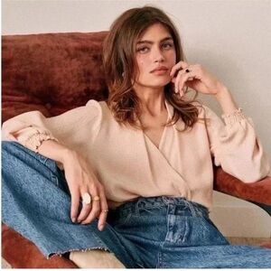 Sezane Abelia Blouse in Nude Mat Textured Blouse Womens Size 34 US 2 Boho